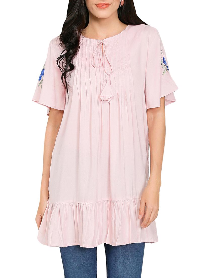 pink rayon embroidered tunic - 14995711 - Zoom Image - 1