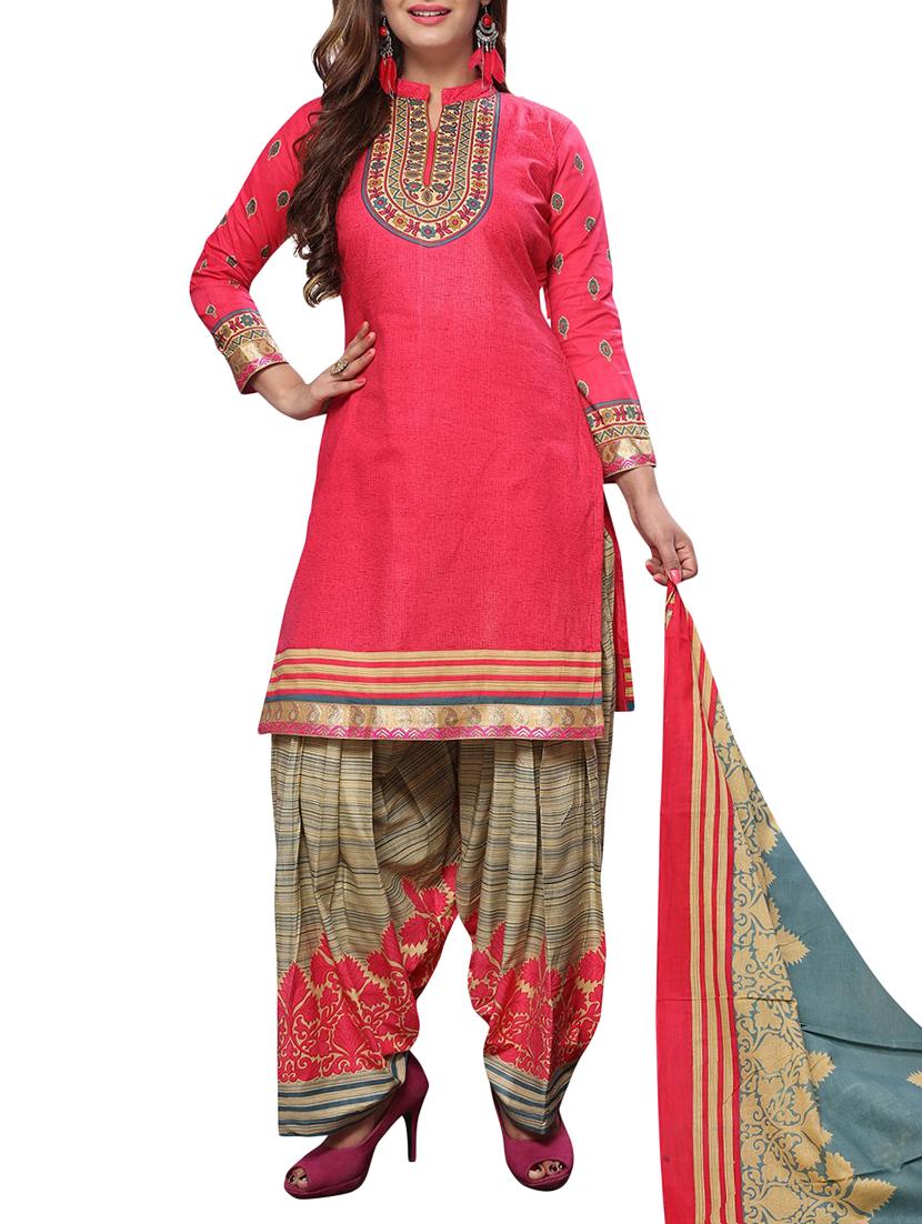 pink printed salwar suit unstitched suit set