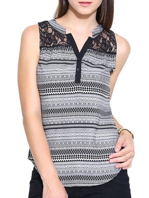black printed poly crepe top - 14996723 - Standard Image - 1