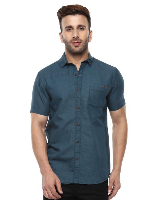 blue linen casual shirt - 14997518 - Standard Image - 1