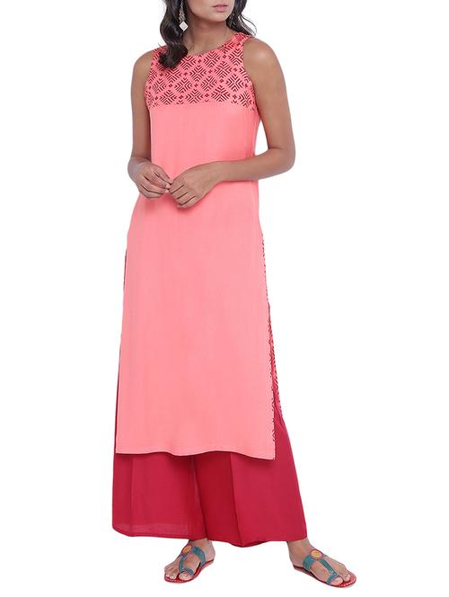 pink cotton kurta palazzo set - 14997732 - Standard Image - 1