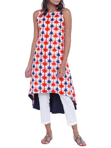 Printed high-low kurta with pant set - 14997735 - Very Small Image - 1