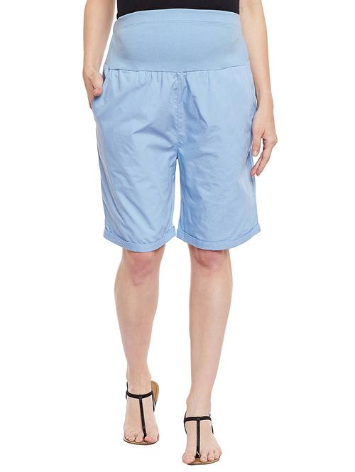 blue solid cotton maternity wear shorts - 14997776 - Standard Image - 1