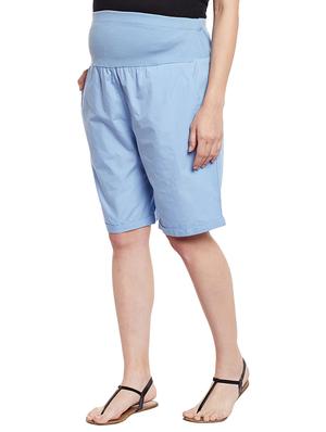 blue solid cotton maternity wear shorts - 14997776 - Standard Image - 2