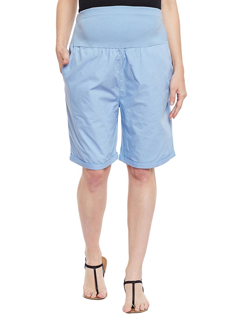 blue solid cotton maternity wear shorts - 14997776 - Zoom Image - 1