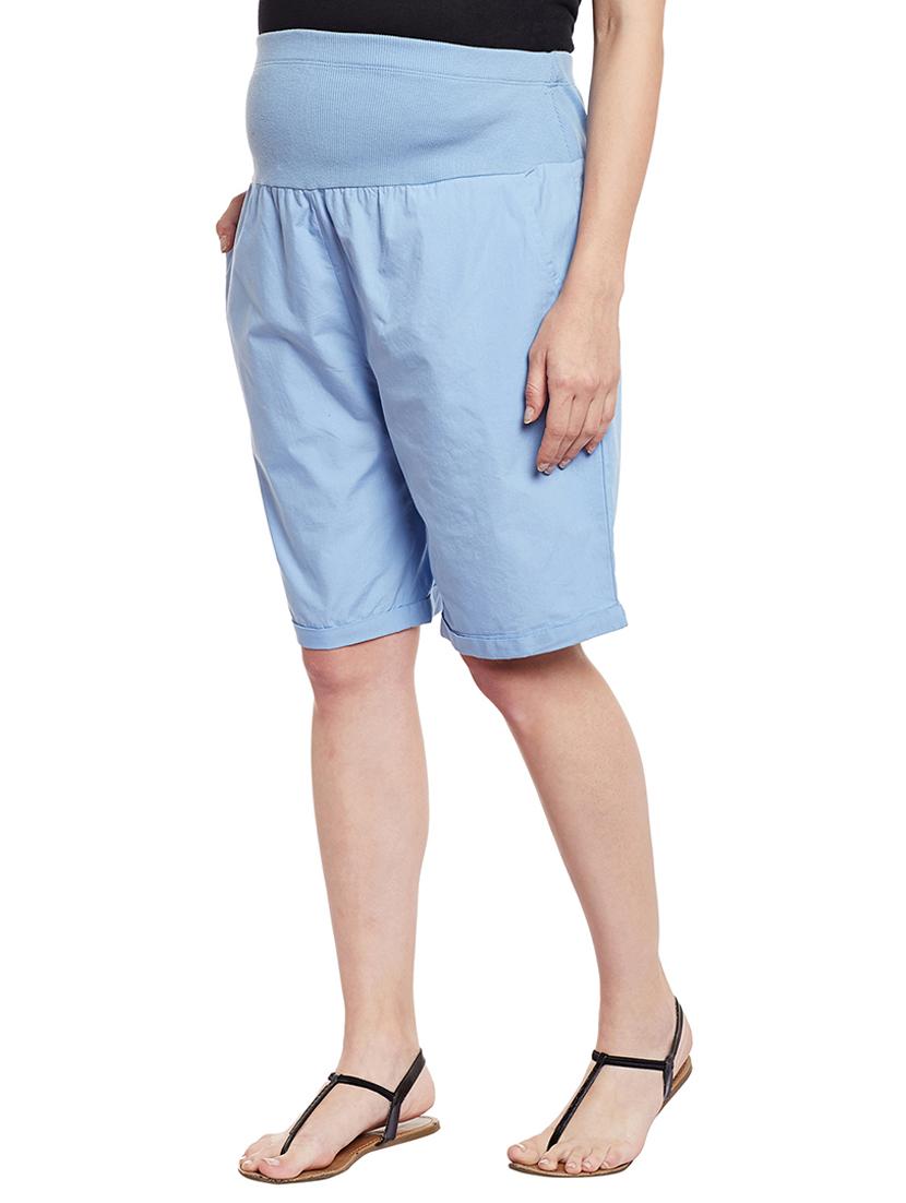 blue solid cotton maternity wear shorts - 14997776 - Zoom Image - 2