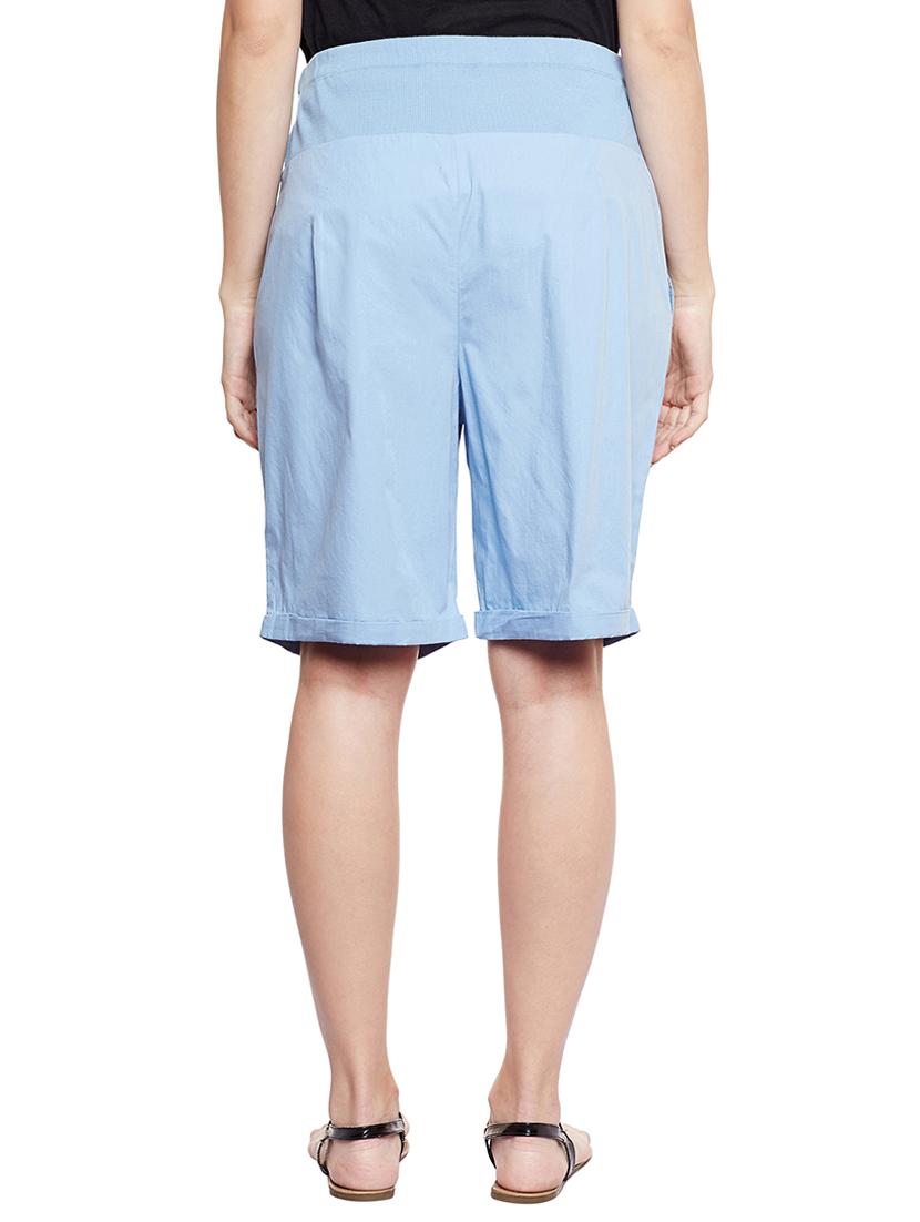 blue solid cotton maternity wear shorts - 14997776 - Zoom Image - 3