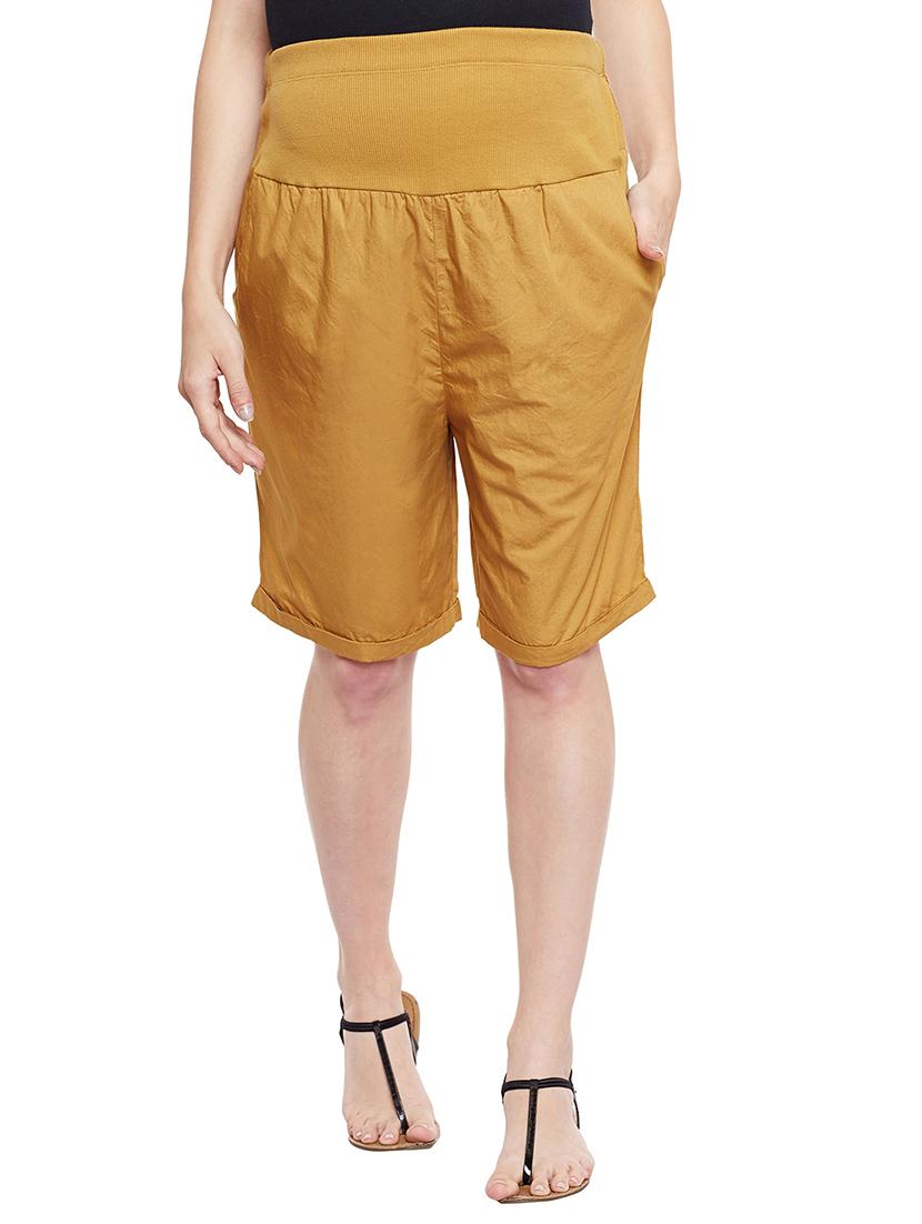 yellow solid cotton maternity wear shorts - 14997777 - Zoom Image - 1
