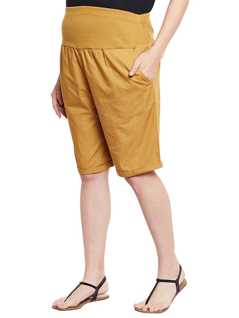 yellow solid cotton maternity wear shorts - 14997777 - Zoom Image - 2