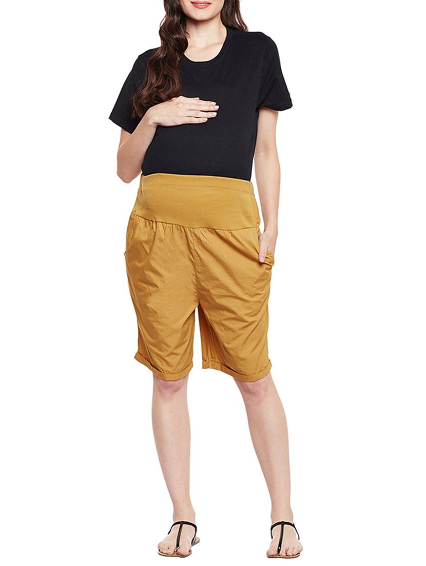 yellow solid cotton maternity wear shorts - 14997777 - Zoom Image - 4