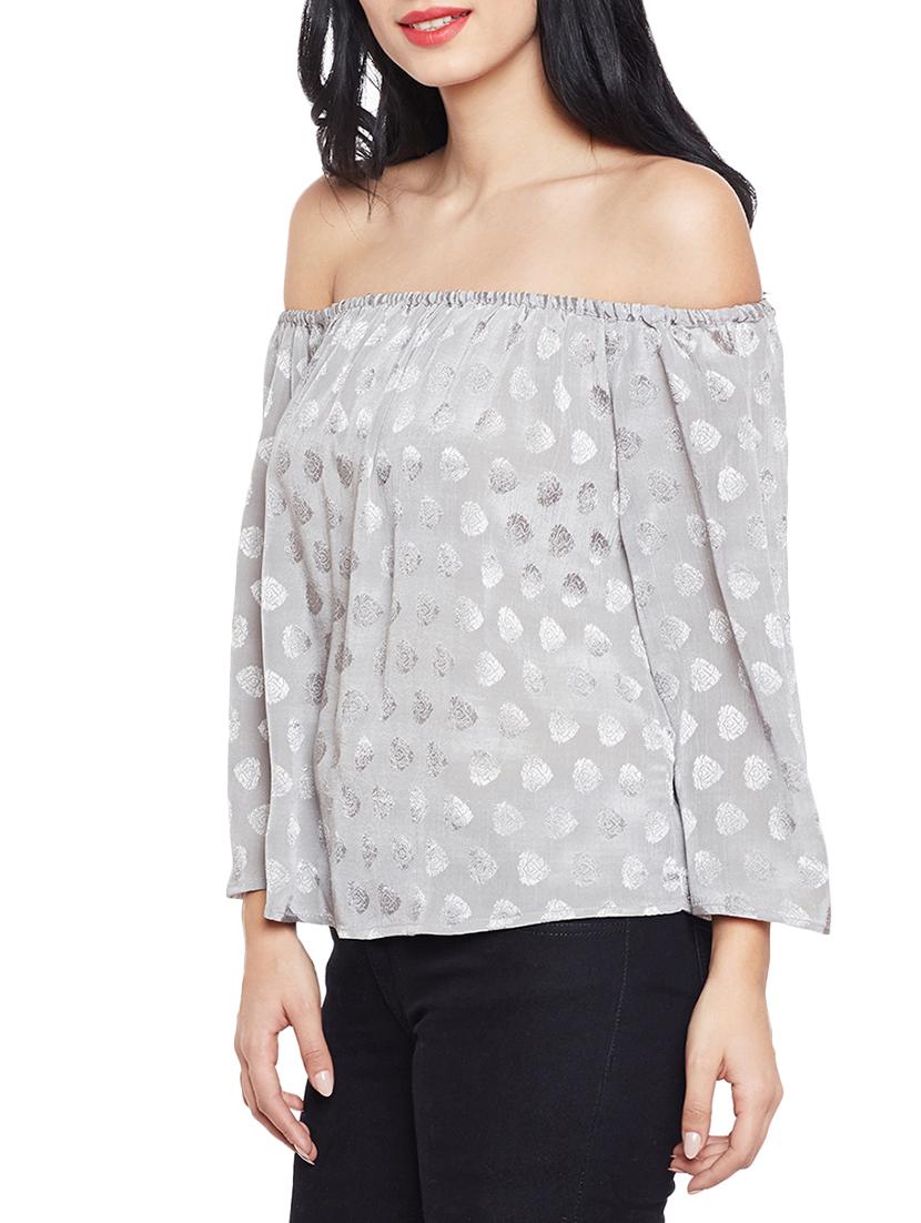 off shoulder jacquard top - 14997809 - Zoom Image - 2