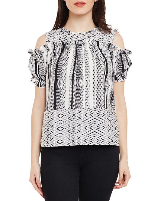 frilled trim cold shoulder top - 14997819 - Standard Image - 1