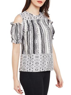frilled trim cold shoulder top - 14997819 - Standard Image - 2