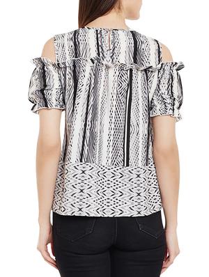 frilled trim cold shoulder top - 14997819 - Standard Image - 3