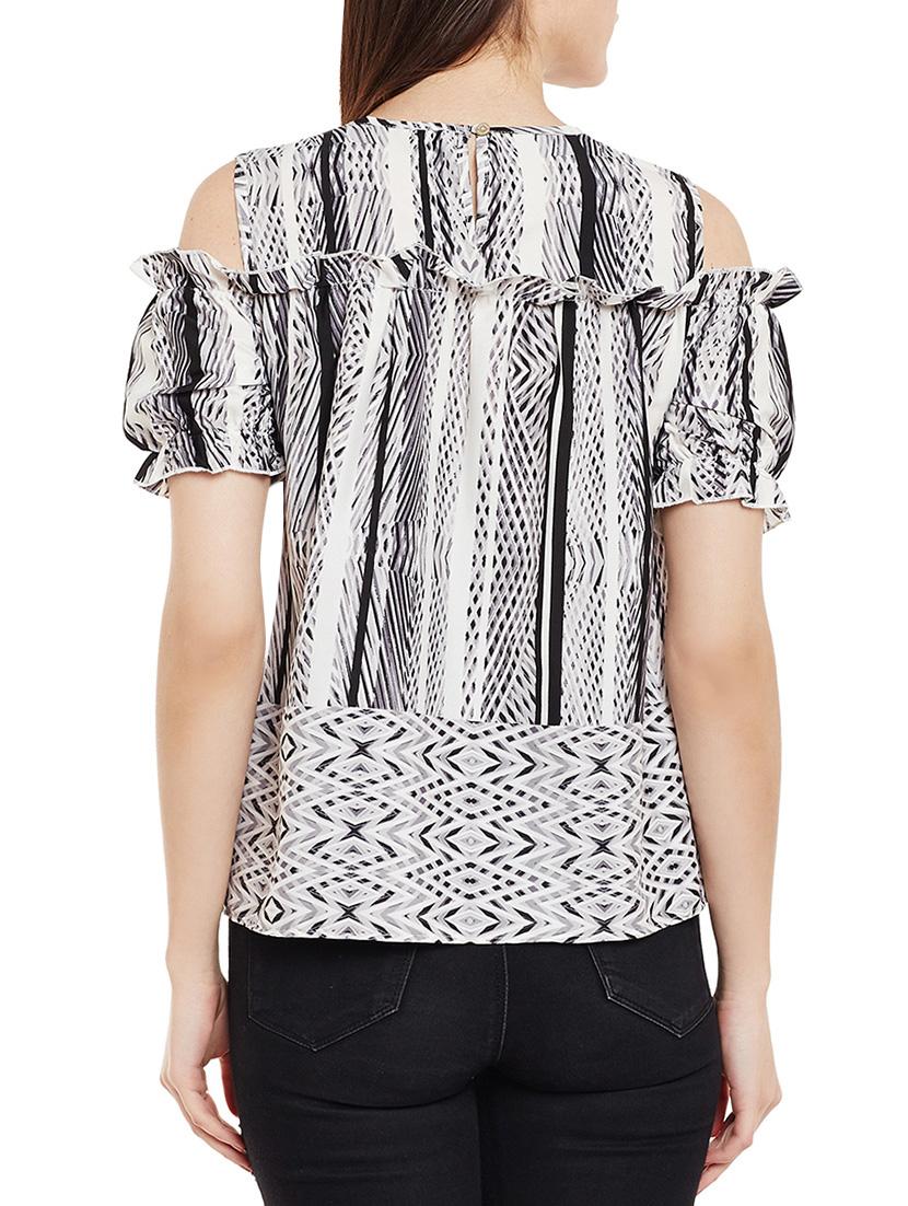 frilled trim cold shoulder top - 14997819 - Zoom Image - 3