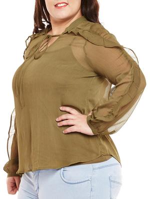 tie up neck ruffled plus top - 14997827 - Standard Image - 2