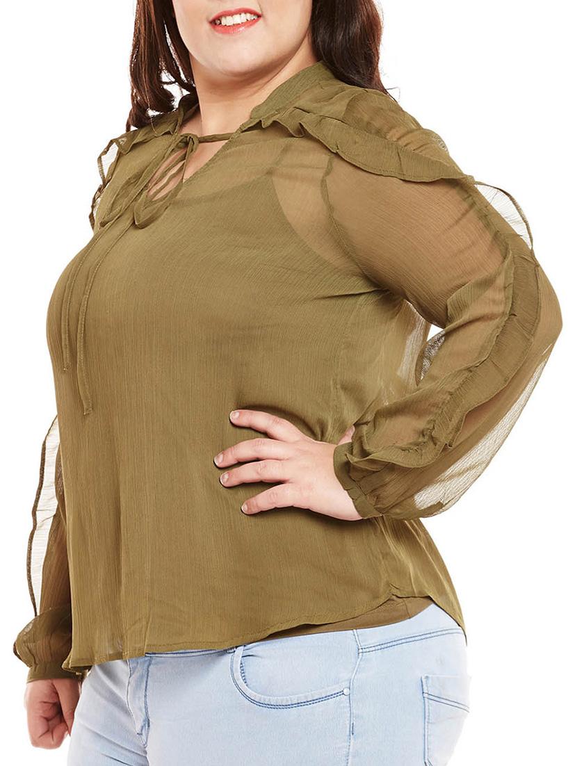 tie up neck ruffled plus top - 14997827 - Zoom Image - 2