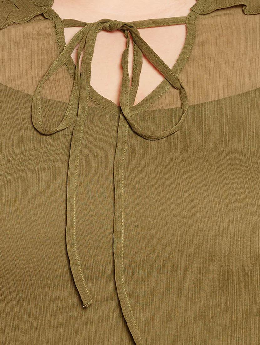 tie up neck ruffled plus top - 14997827 - Zoom Image - 4