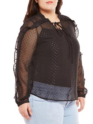 ruffled trim tie up neck plus top - 14997829 - Standard Image - 2