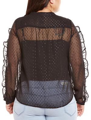 ruffled trim tie up neck plus top - 14997829 - Standard Image - 3