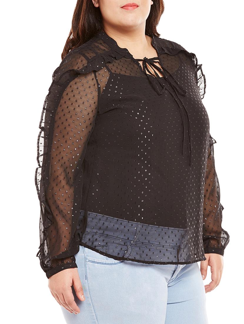 ruffled trim tie up neck plus top - 14997829 - Zoom Image - 2