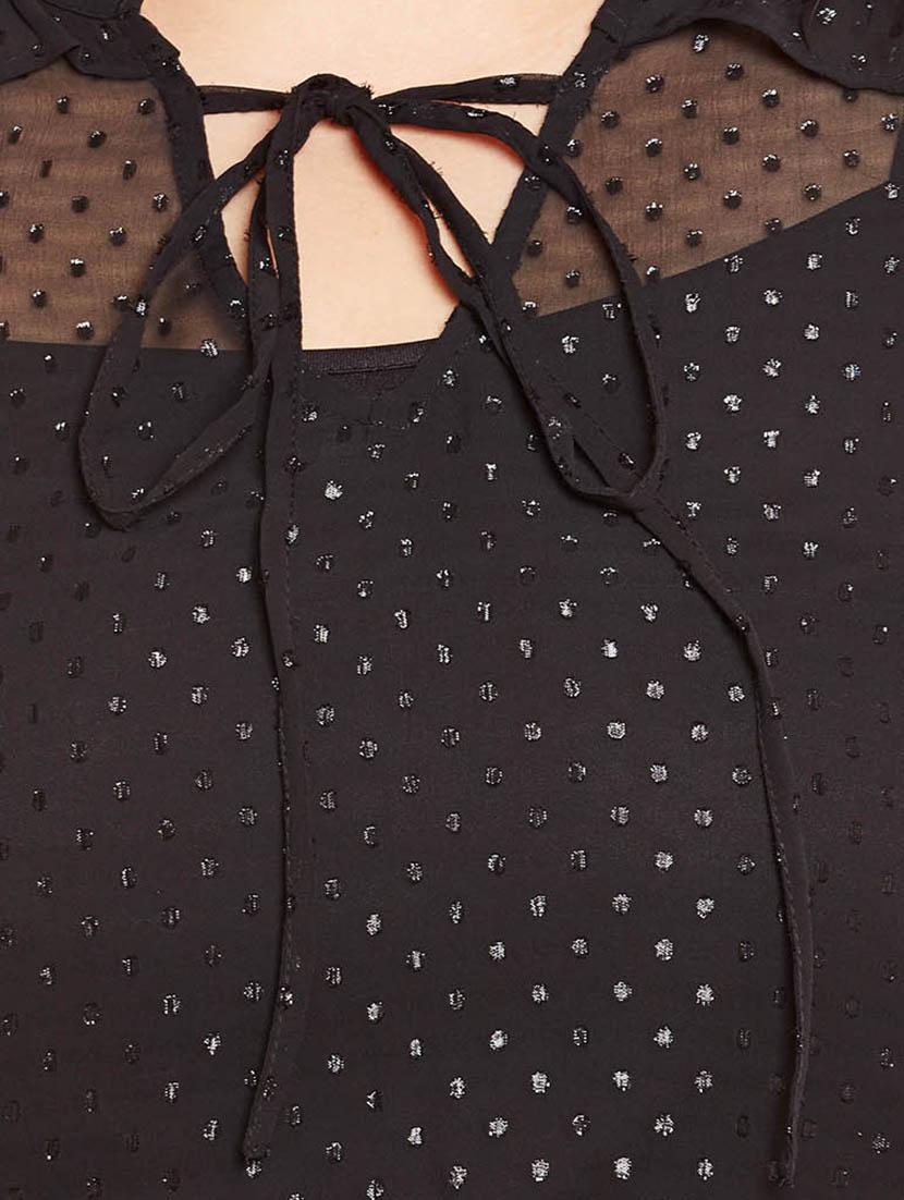 ruffled trim tie up neck plus top - 14997829 - Zoom Image - 4