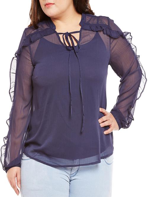 sheer ruffled plus top - 14997830 - Standard Image - 1