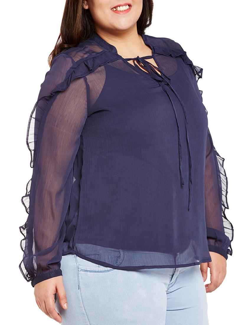 sheer ruffled plus top - 14997830 - Zoom Image - 2