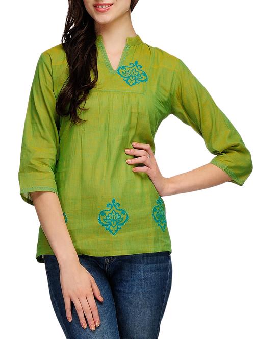 fuchsia designs green cotton straight kurti - 14999497 - Standard Image - 1