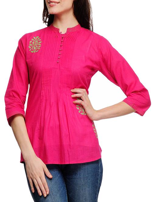 fuchsia designs pink cotton a-line kurti - 14999499 - Standard Image - 1