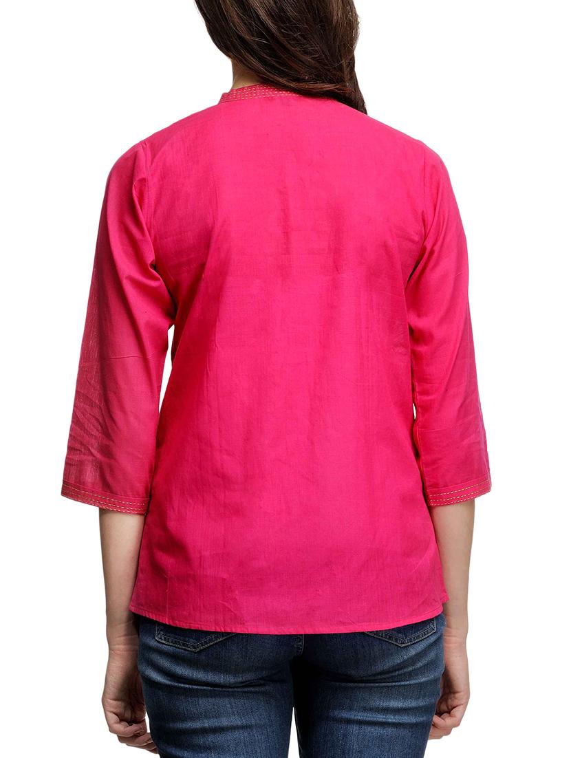 fuchsia designs pink cotton a-line kurti - 14999499 - Zoom Image - 3