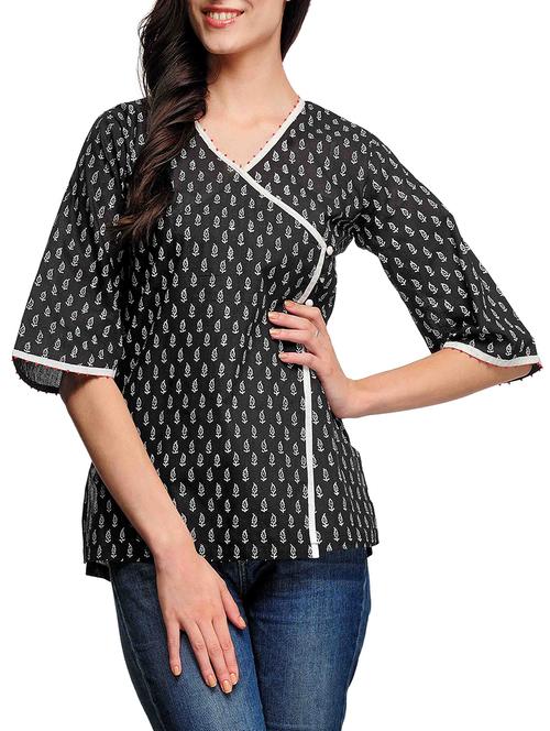 fuchsia designs black cotton straight kurti - 14999501 - Standard Image - 1