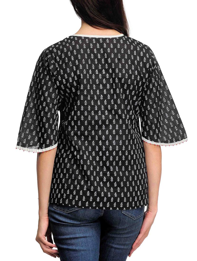 fuchsia designs black cotton straight kurti - 14999501 - Zoom Image - 3