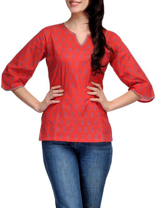fuchsia designs orange cotton straight kurti - 14999504 - Standard Image - 1