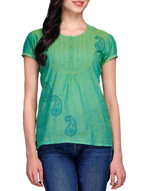 fushia design green cotton straight kurti - 14999506 - Standard Image - 1