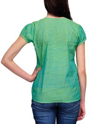 fushia design green cotton straight kurti - 14999506 - Standard Image - 2
