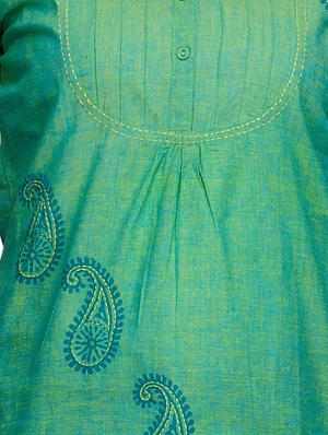 fushia design green cotton straight kurti - 14999506 - Standard Image - 3