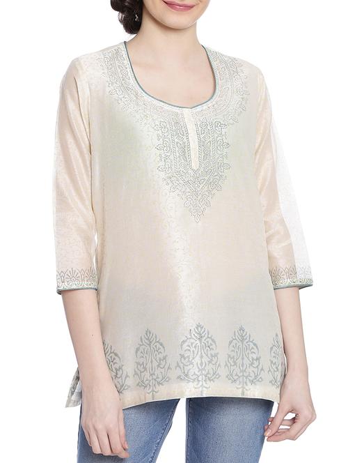 fuchsia designs cream chanderi straight kurti - 14999509 - Standard Image - 1