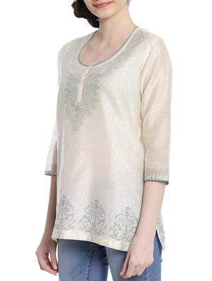 fuchsia designs cream chanderi straight kurti - 14999509 - Standard Image - 2