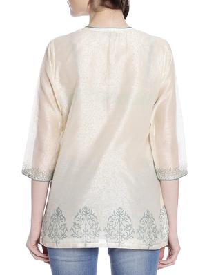 fuchsia designs cream chanderi straight kurti - 14999509 - Standard Image - 3