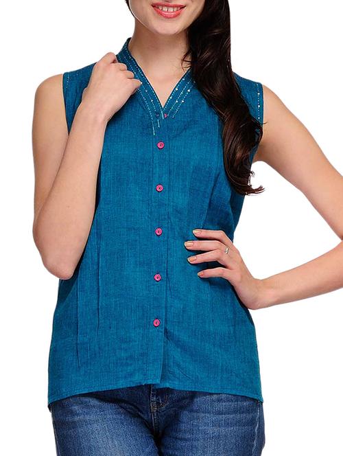 designs blue cotton straight kurti - 14999510 - Very Small Image - 1
