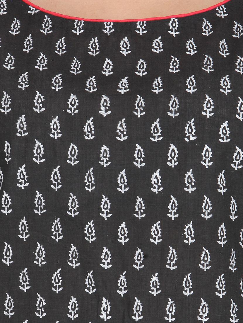 black color cotton straight kurti - 14999519 - Zoom Image - 4
