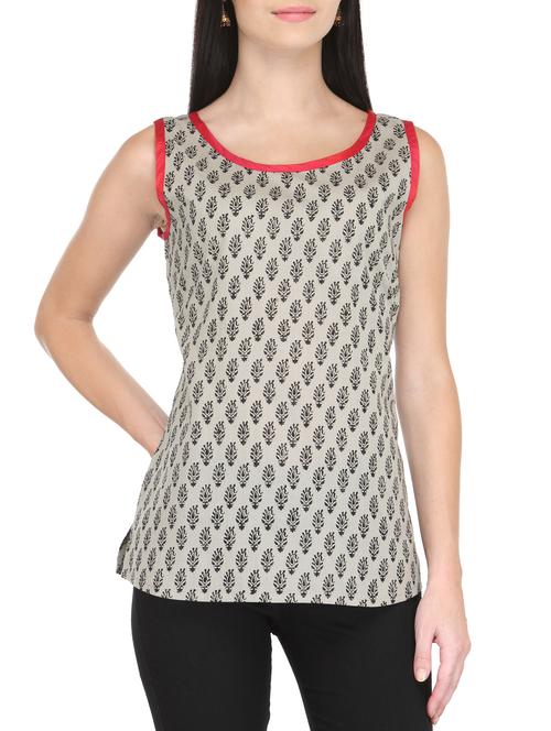 white color cotton sleeveless straight kurti - 14999521 - Standard Image - 1