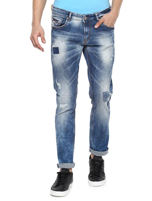 blue heavy washed patched denim jeans - 15000637 - Standard Image - 1