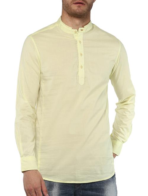 yellow cotton short kurta - 15000764 - Standard Image - 1