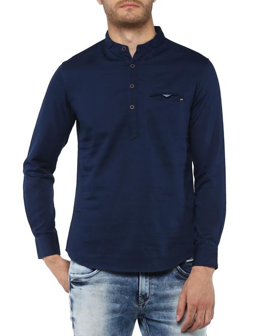 navy blue cotton short kurta - 15000785 - Standard Image - 1
