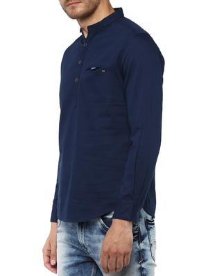 navy blue cotton short kurta - 15000785 - Standard Image - 2