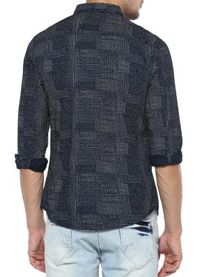 navy blue cotton casual shirt - 15000798 - Standard Image - 3