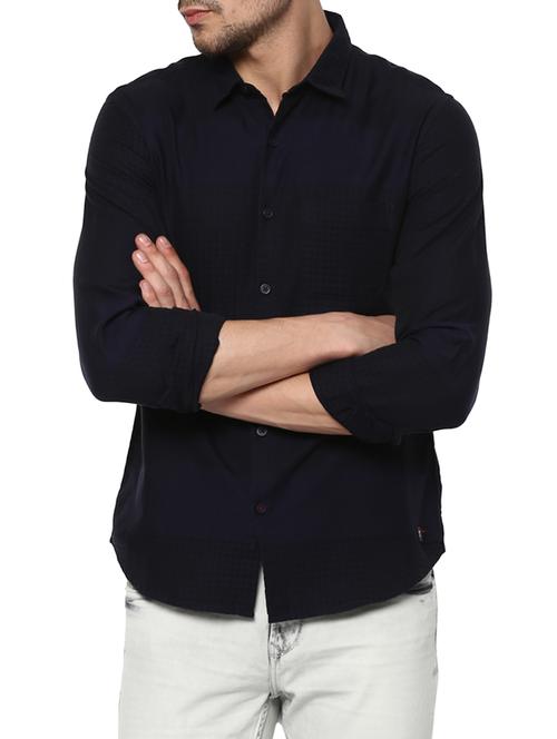 navy blue cotton casual shirt - 15000838 - Very Small Image - 1