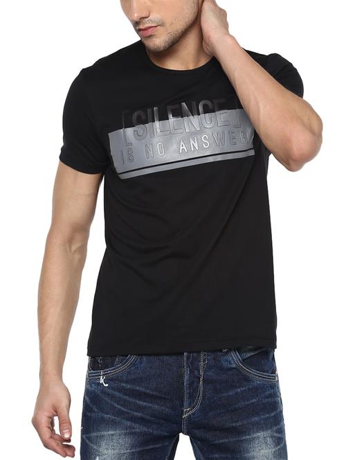 black cotton chest print tshirt - 15000903 - Standard Image - 1